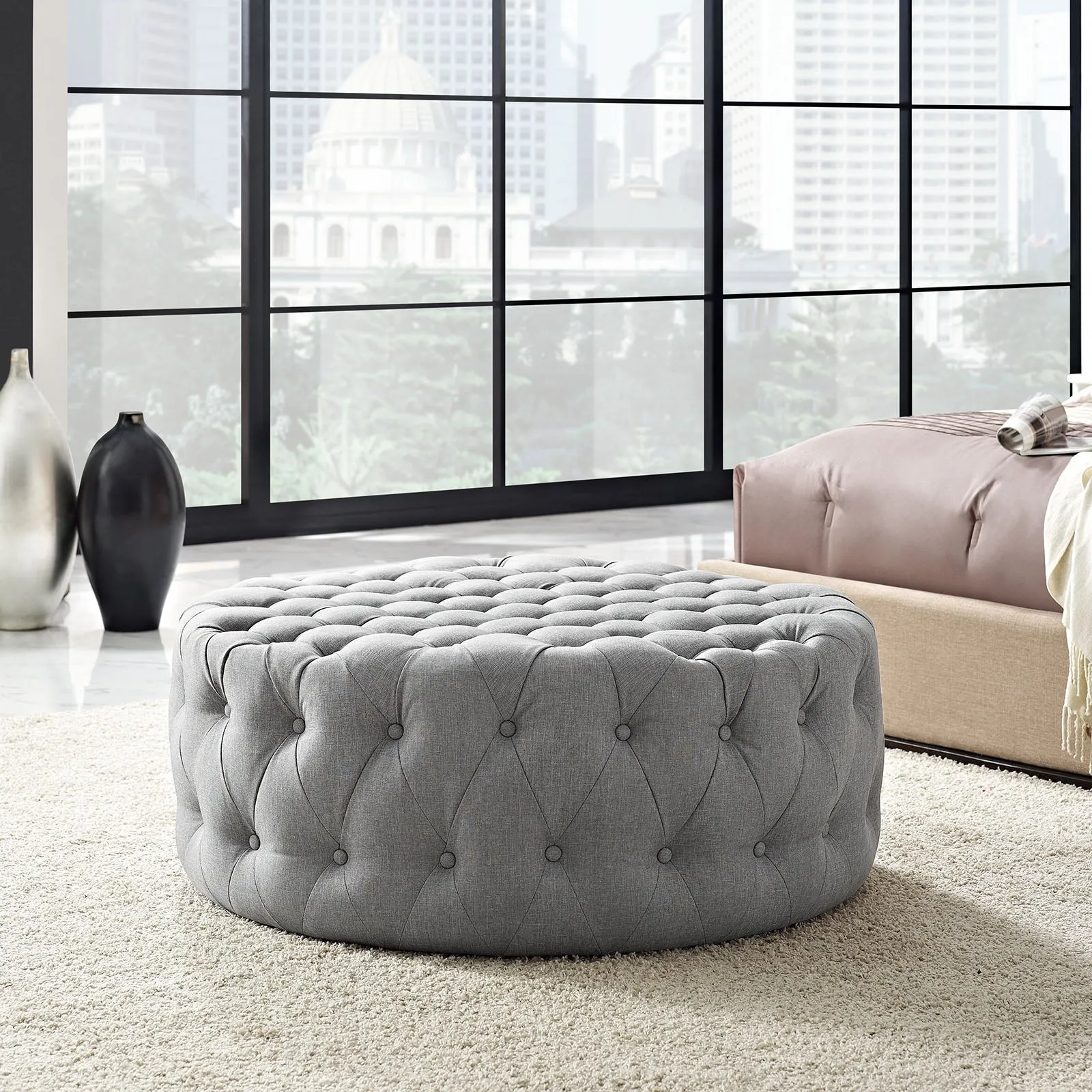 Amour Upholstered Fabric Ottoman Light Gray EEI-2225-LGR