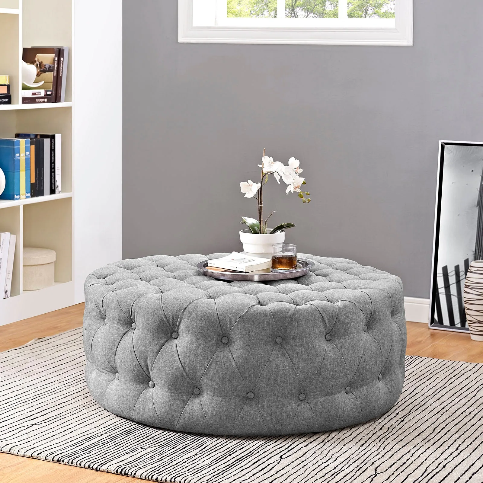 Amour Upholstered Fabric Ottoman Light Gray EEI-2225-LGR