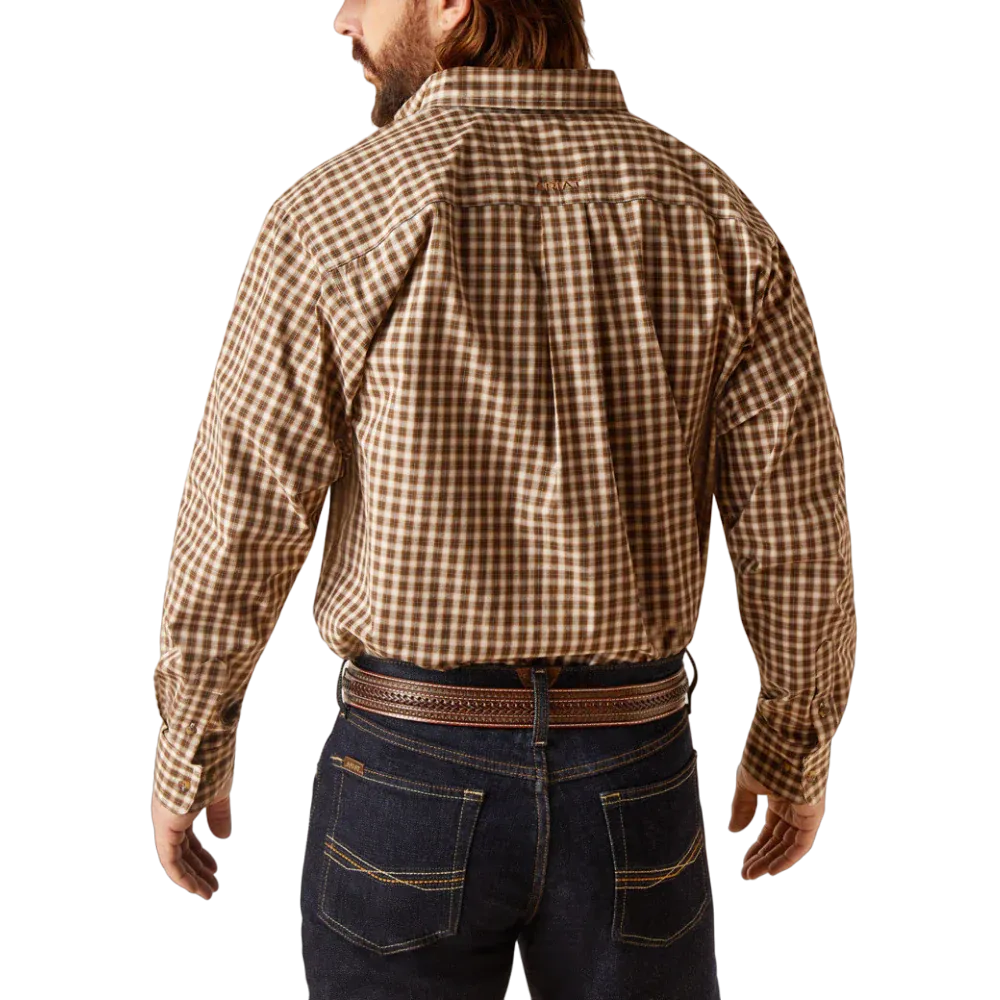 Ariat Men's Brown & Cream Plaid Stretch Long Sleeve Western Shirt