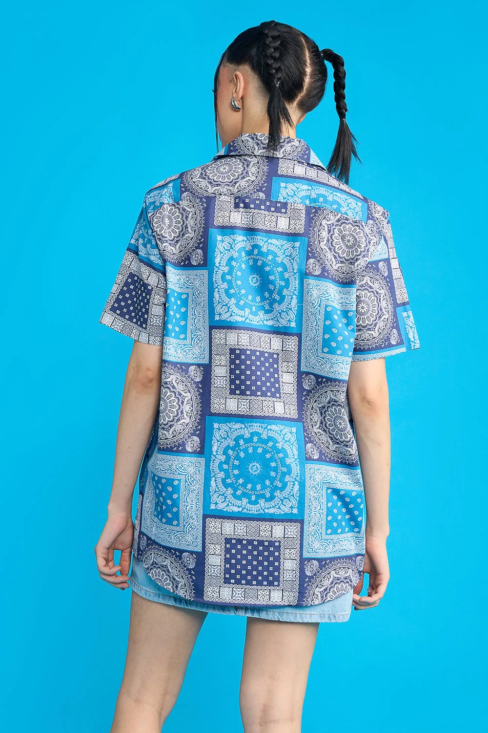 Blue Bandana Print Women's Resort Shirt