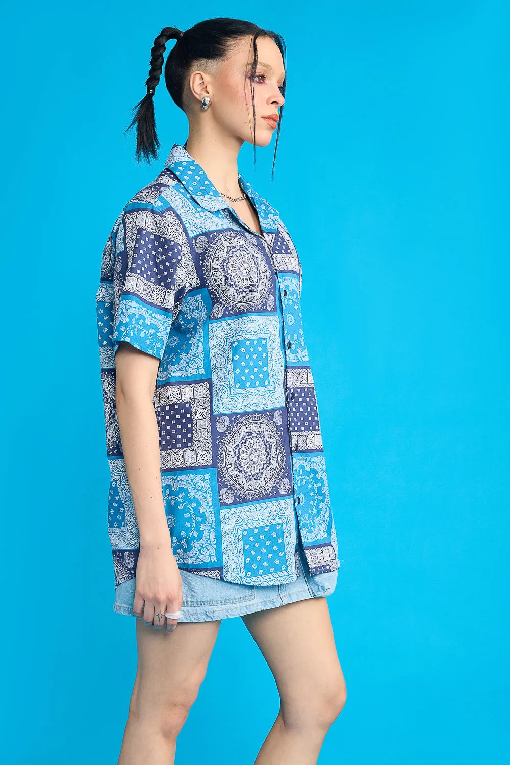 Blue Bandana Print Women's Resort Shirt