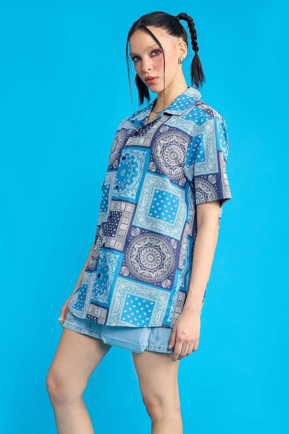 Blue Bandana Print Women's Resort Shirt