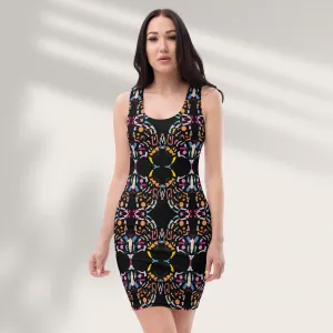 Bold Colorful Print Black Mini Dress – Vibrant Art-Inspired Fashion, Standout Style for Any Occasion