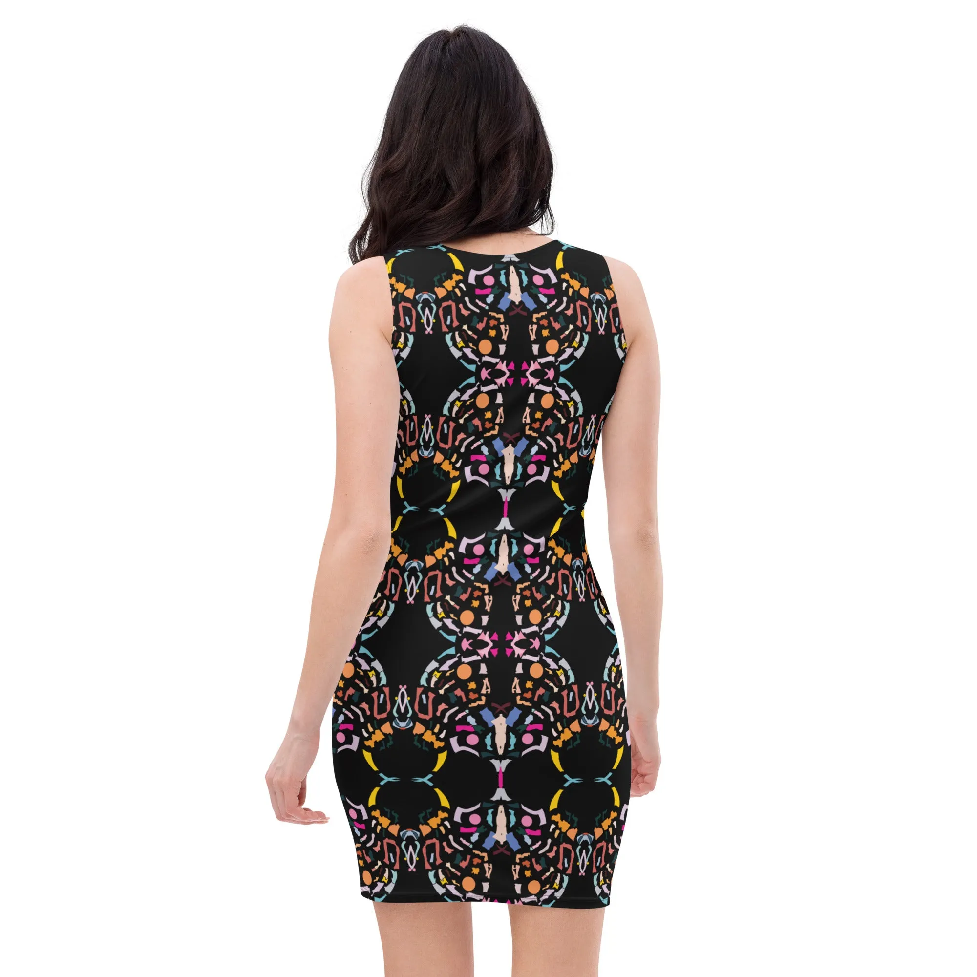 Bold Colorful Print Black Mini Dress – Vibrant Art-Inspired Fashion, Standout Style for Any Occasion