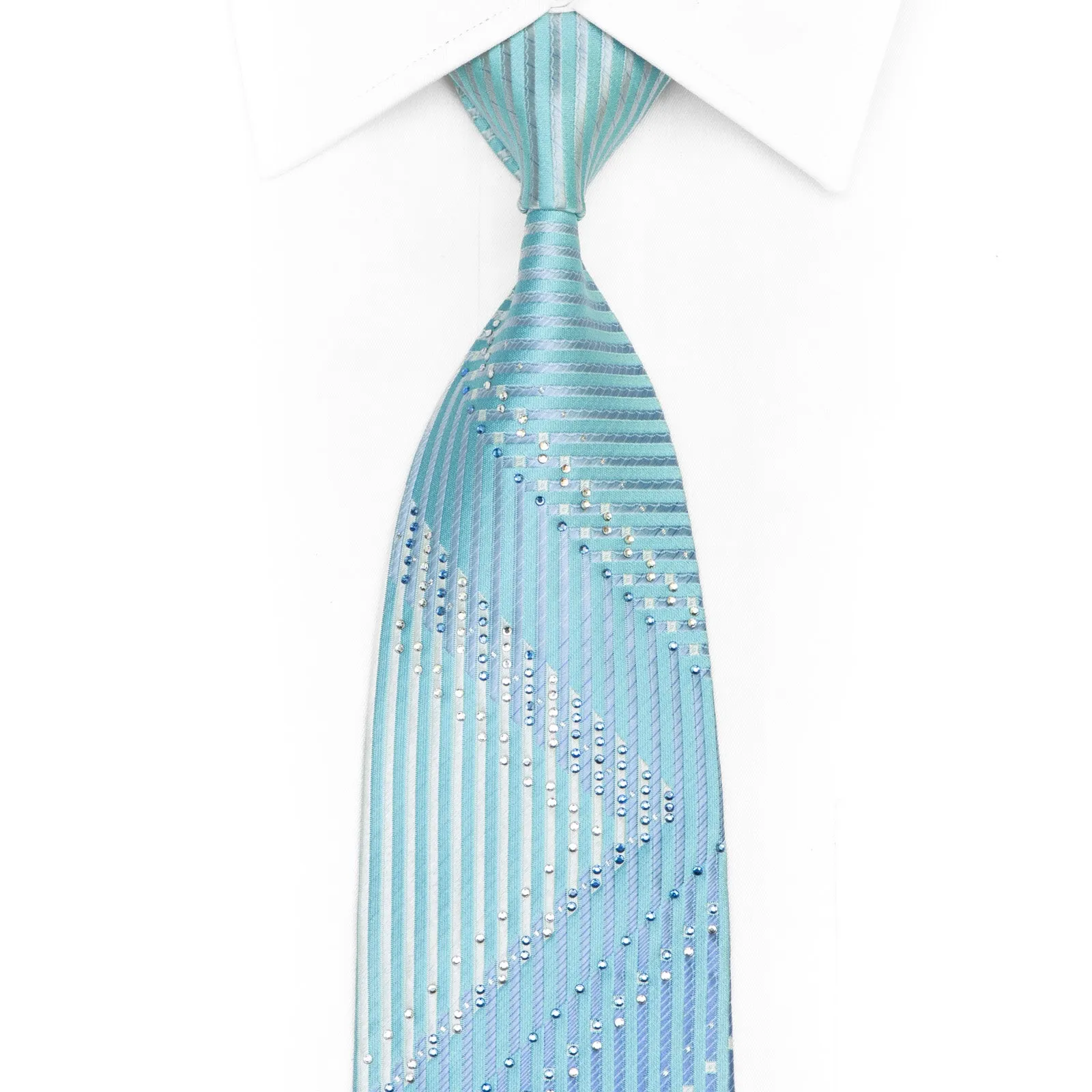 Chevron Striped Rhinestone Silk Necktie With Silver Sparkles