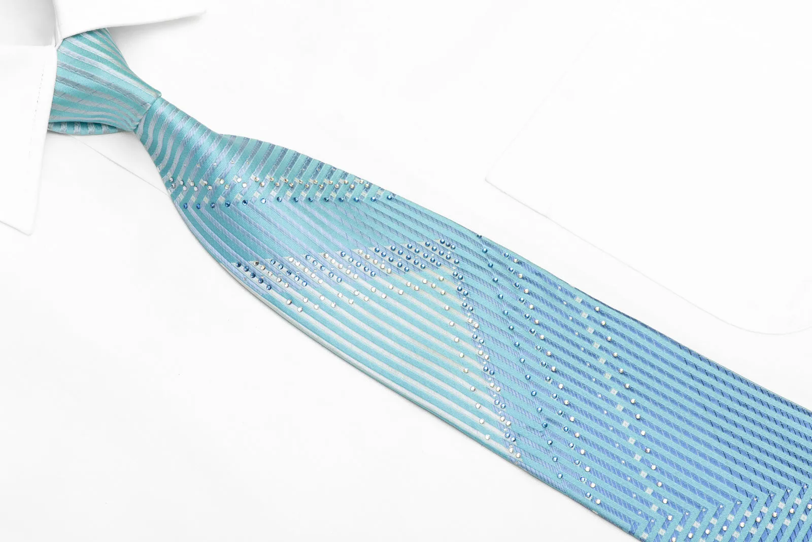 Chevron Striped Rhinestone Silk Necktie With Silver Sparkles