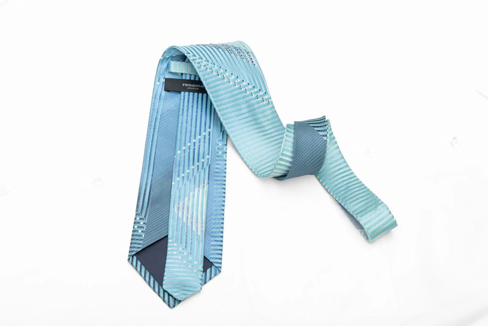 Chevron Striped Rhinestone Silk Necktie With Silver Sparkles