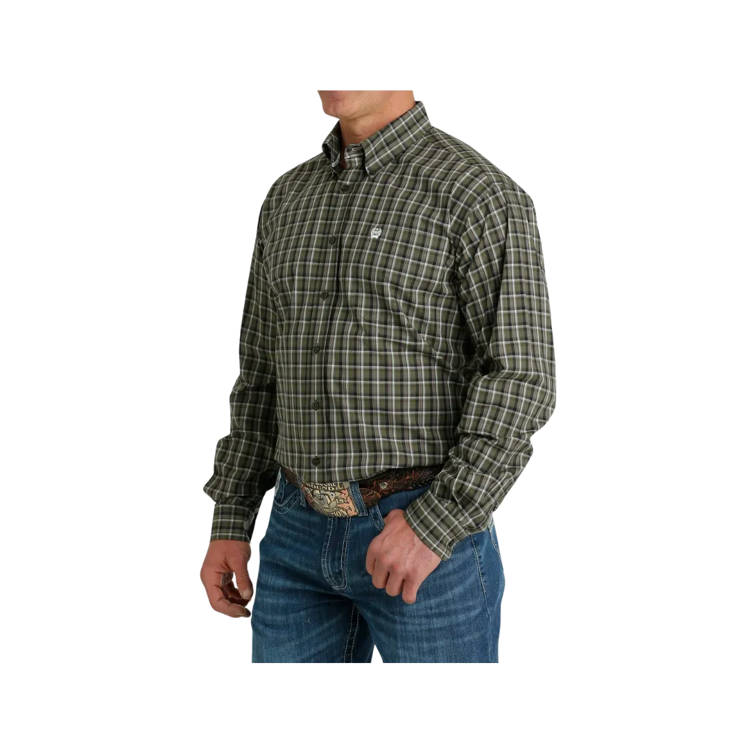 Cinch Men's Plaid Long Sleeve Button Down Western Olive Shirt