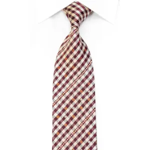 Daks Men's Silk Rhinestone Necktie Burgundy Beige Plaid With Sparkles