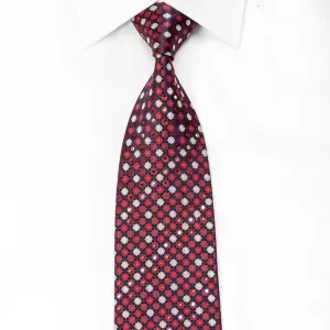 Daniel Hechter Men's Crystal Silk Tie Geometric On Burgundy With Silver Sparkles