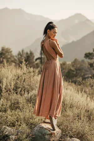 Dusty Pink Boho Bridesmaid Dress • Open Back Elegant Dress