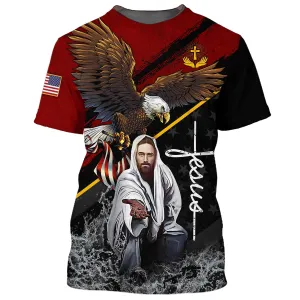 Eagle Jesus Reaching Hand America One Nation Under God 3D All Over Printed Shirt for Men and Women