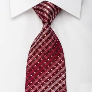 Elle Homme Rhinestone Silk Necktie Checker On Burgundy With Sparkles