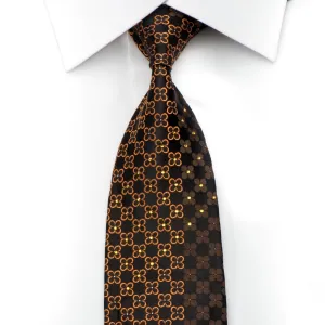 Emprise Men's Rhinestone Silk Necktie Orange Foulard On Brown With Silver Sparkles