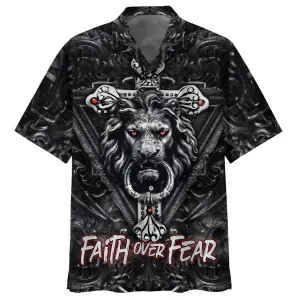 Faith Over Fear Gothic Lion Black Hawaiian Shirts - Christian Hawaiian Shirt - Hawaiian Shirts For Men