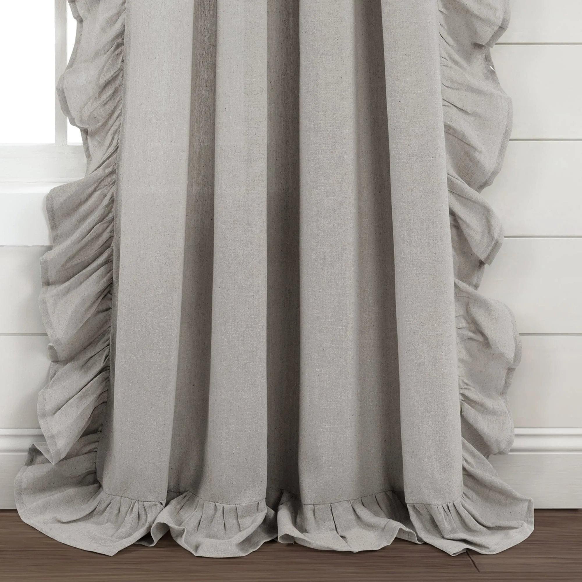 Faux Linen Ruffle Window Curtain Panel