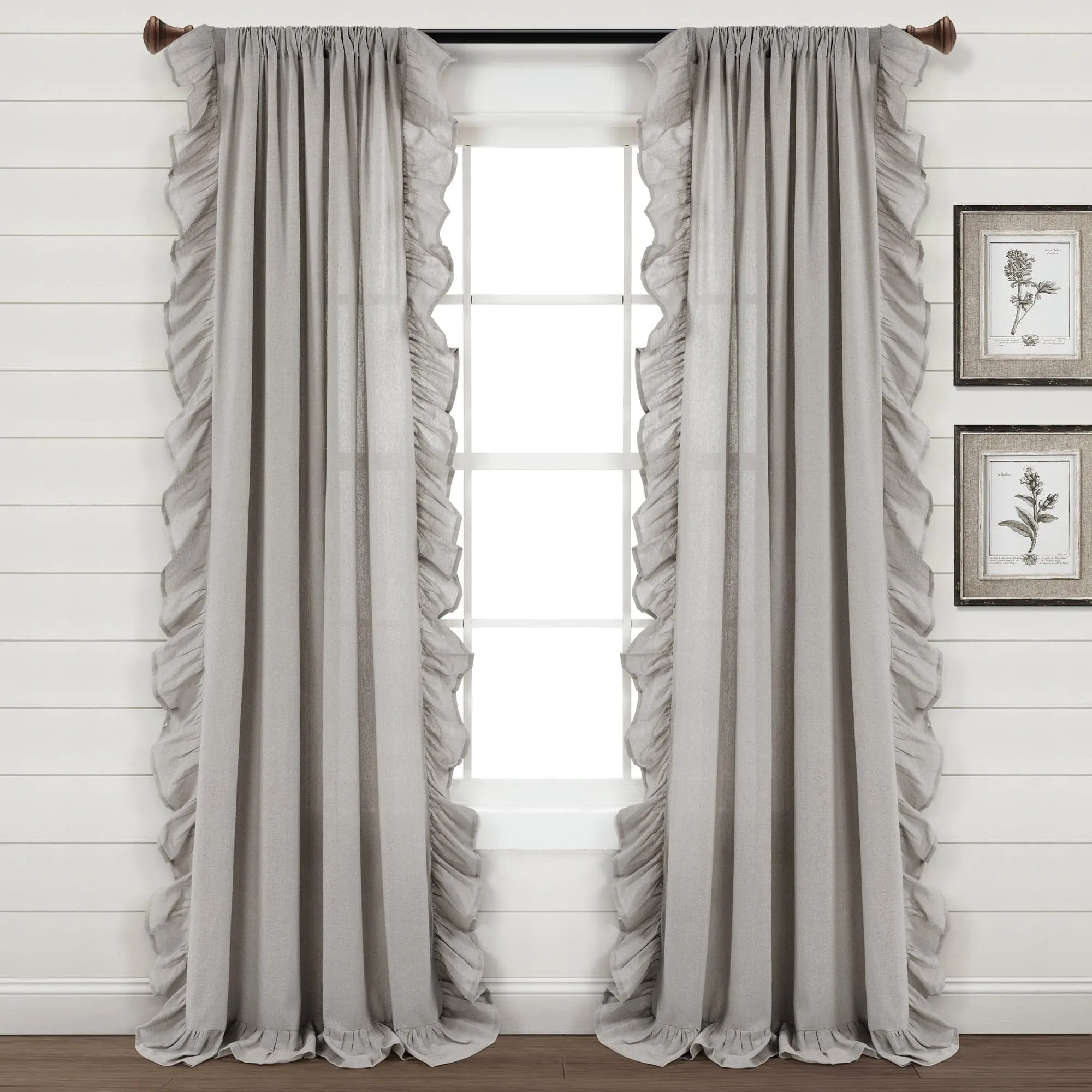 Faux Linen Ruffle Window Curtain Panel