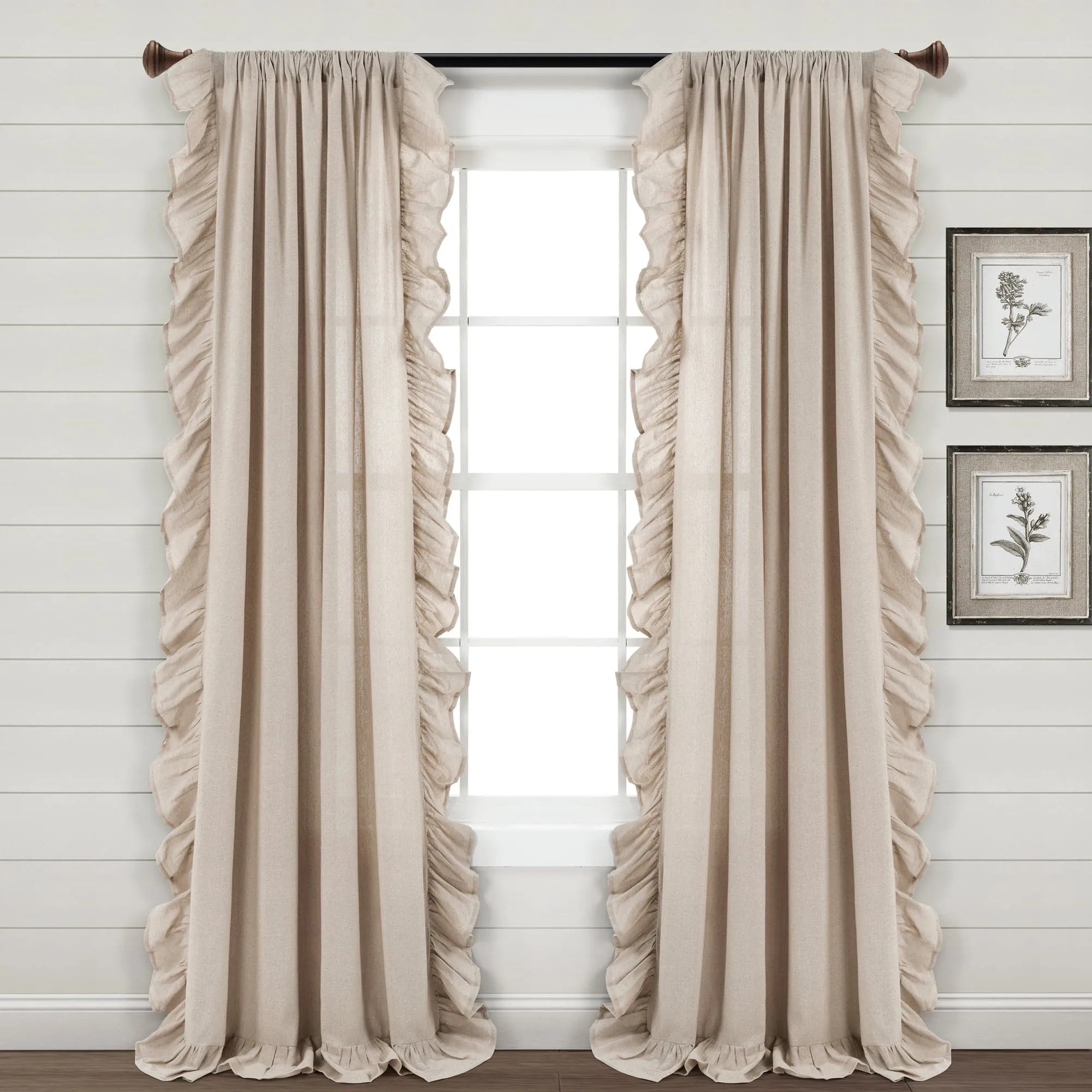 Faux Linen Ruffle Window Curtain Panel