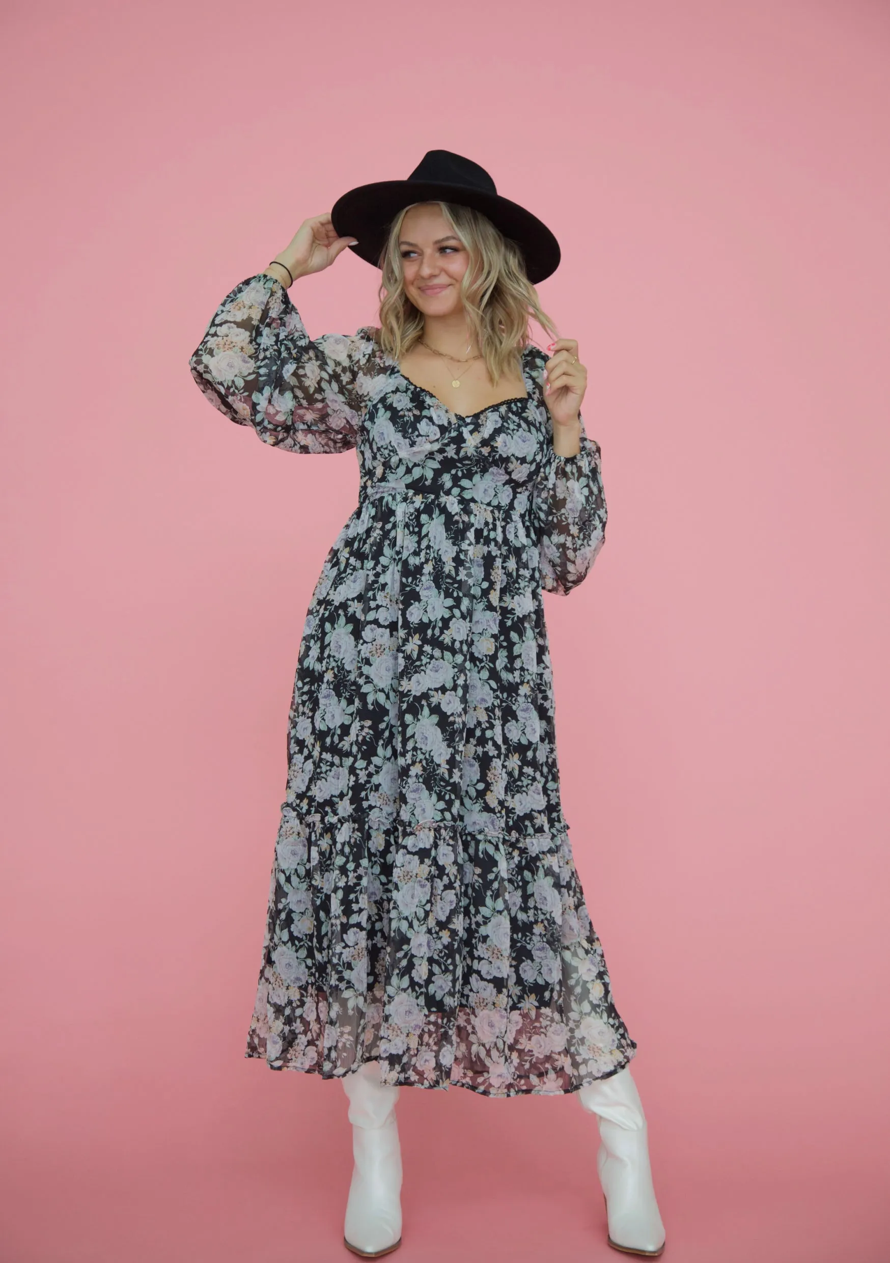 Forever Floral Dress In Black