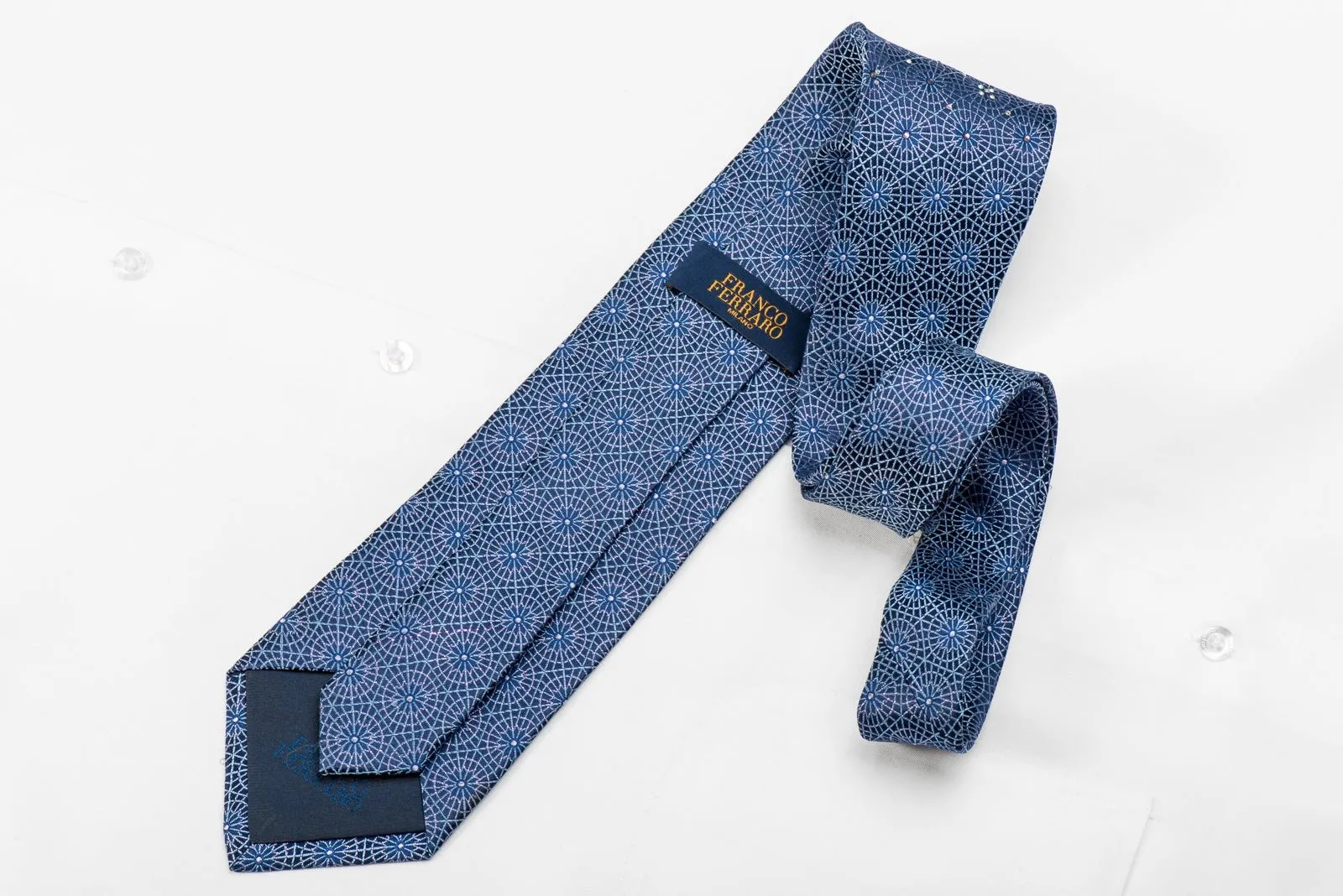 Franco Ferraro Men's Crystal Tie Arabesque Trellis On Blue With Purple Sparkles