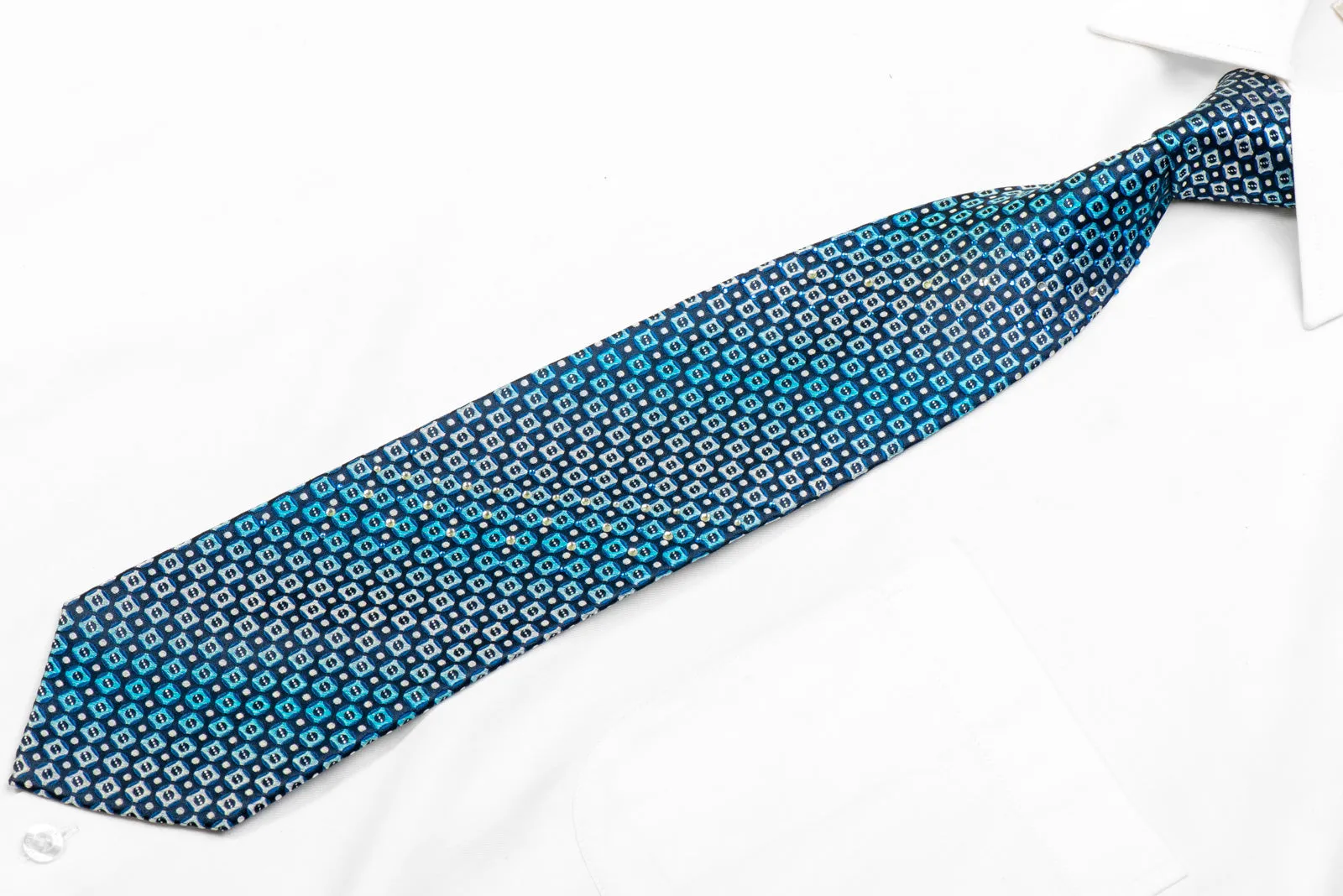 Geometric Checkered Rhinestone Necktie With Silver Sparkles