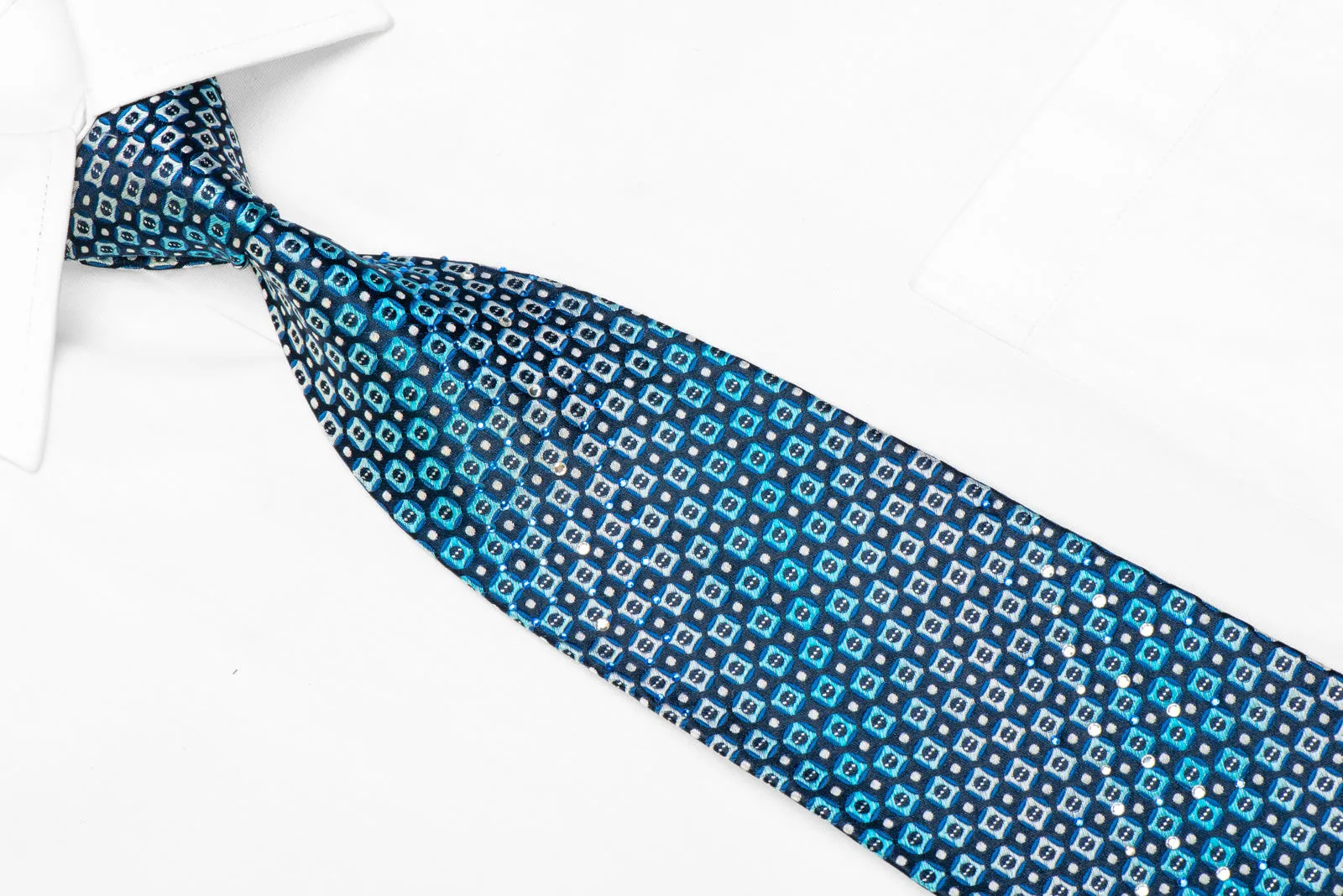 Geometric Checkered Rhinestone Necktie With Silver Sparkles