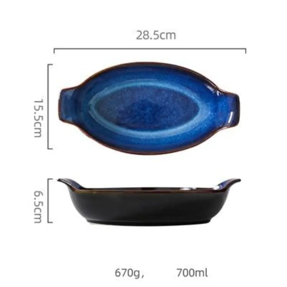 Handmade Blue Boat Shaped Bowls - 28.5cm (2 Pcs Set)