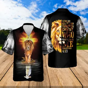 I Can Do All Things Lion Jesus Hawaiian Shirts - Religious Hawaiian Shirts - Hawaiian Christian For Men Women