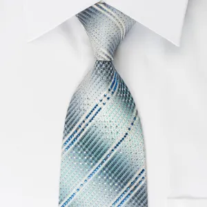 Indian Leaders Silk Tie Rhinestone Stripes On Blue Gray With Silver Sparkles