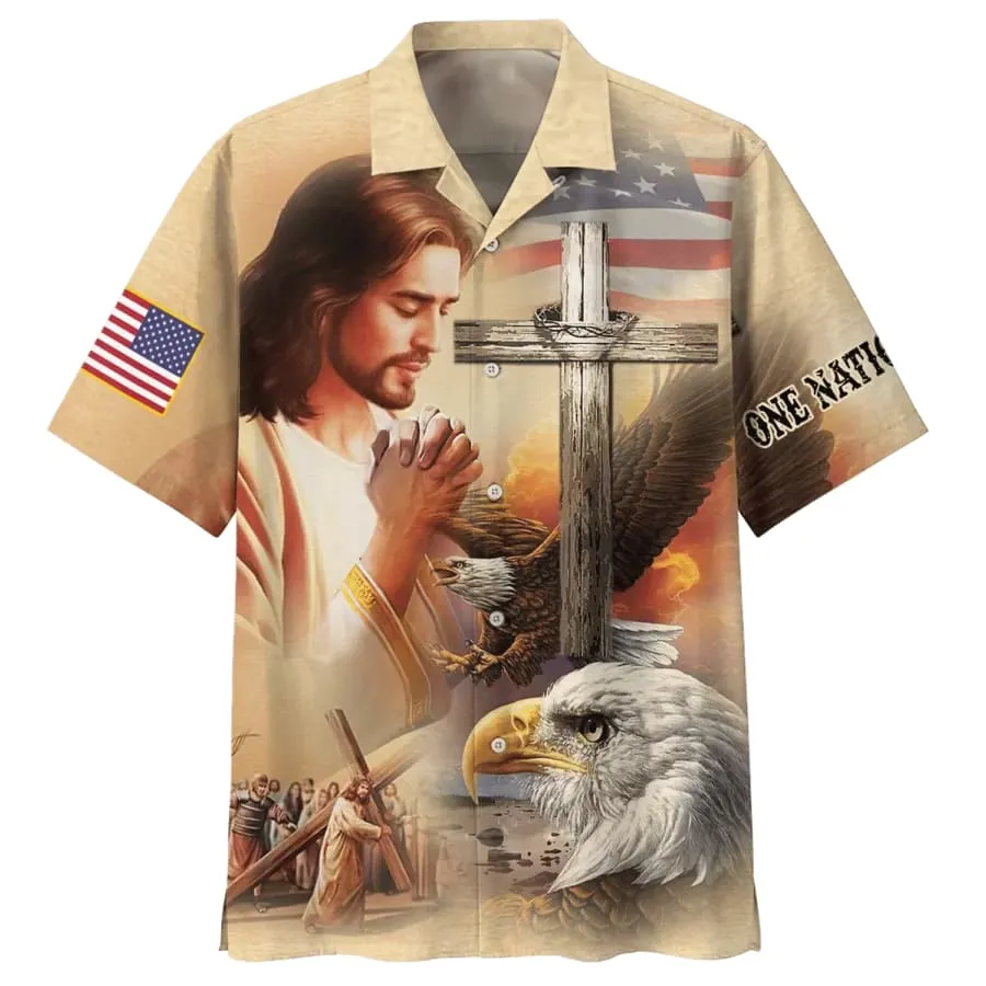 Jesus Eagle One Nation Under God Hawaiian Shirts - Christian Hawaiian Shirt - Jesus Hawaiian Shirts