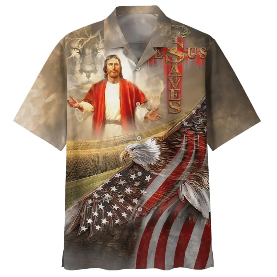 Jesus Face And The Lion Hawaiian Shirts - Christian Hawaiian Shirt - Hawaiian Shirts For Men