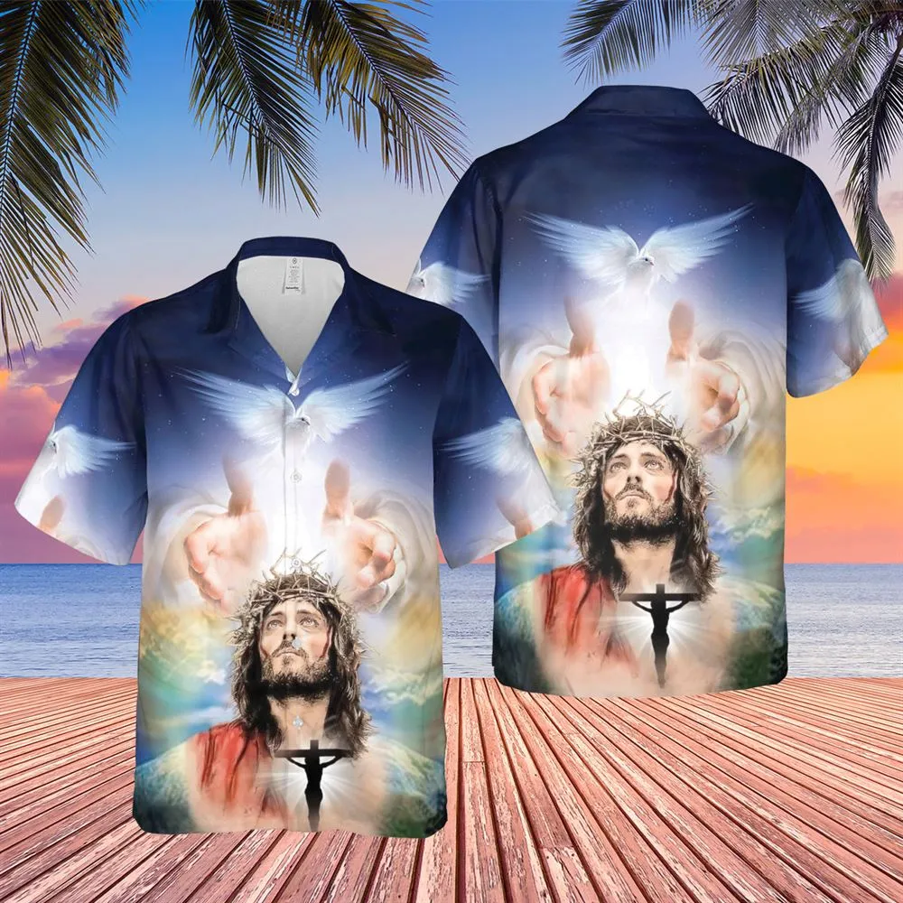 Jesus Hand Of God Dove Hawaiian Shirts - Religious Hawaiian Shirts - Hawaiian Christian For Men Women