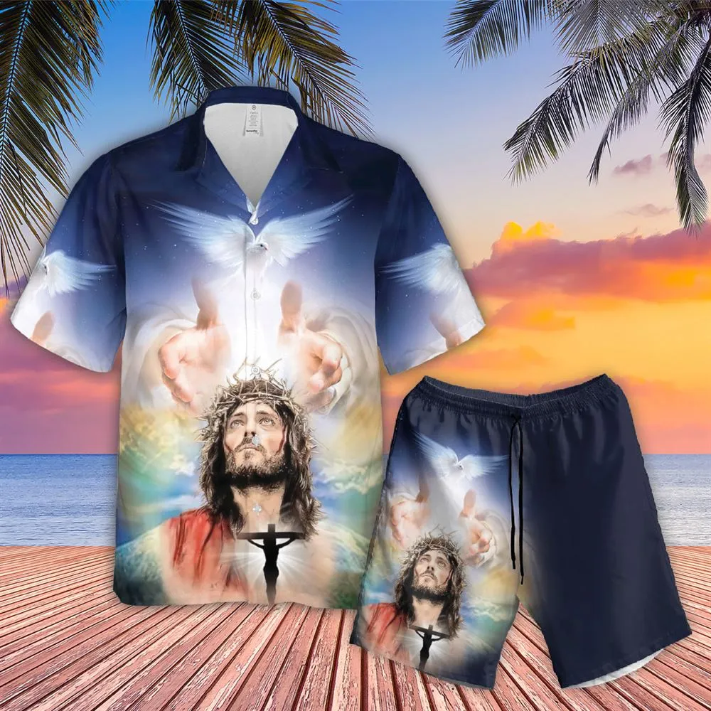 Jesus Hand Of God Dove Hawaiian Shirts - Religious Hawaiian Shirts - Hawaiian Christian For Men Women