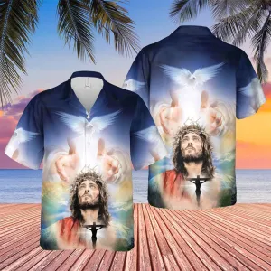 Jesus Hand Of God Dove Hawaiian Shirts - Religious Hawaiian Shirts - Hawaiian Christian For Men Women