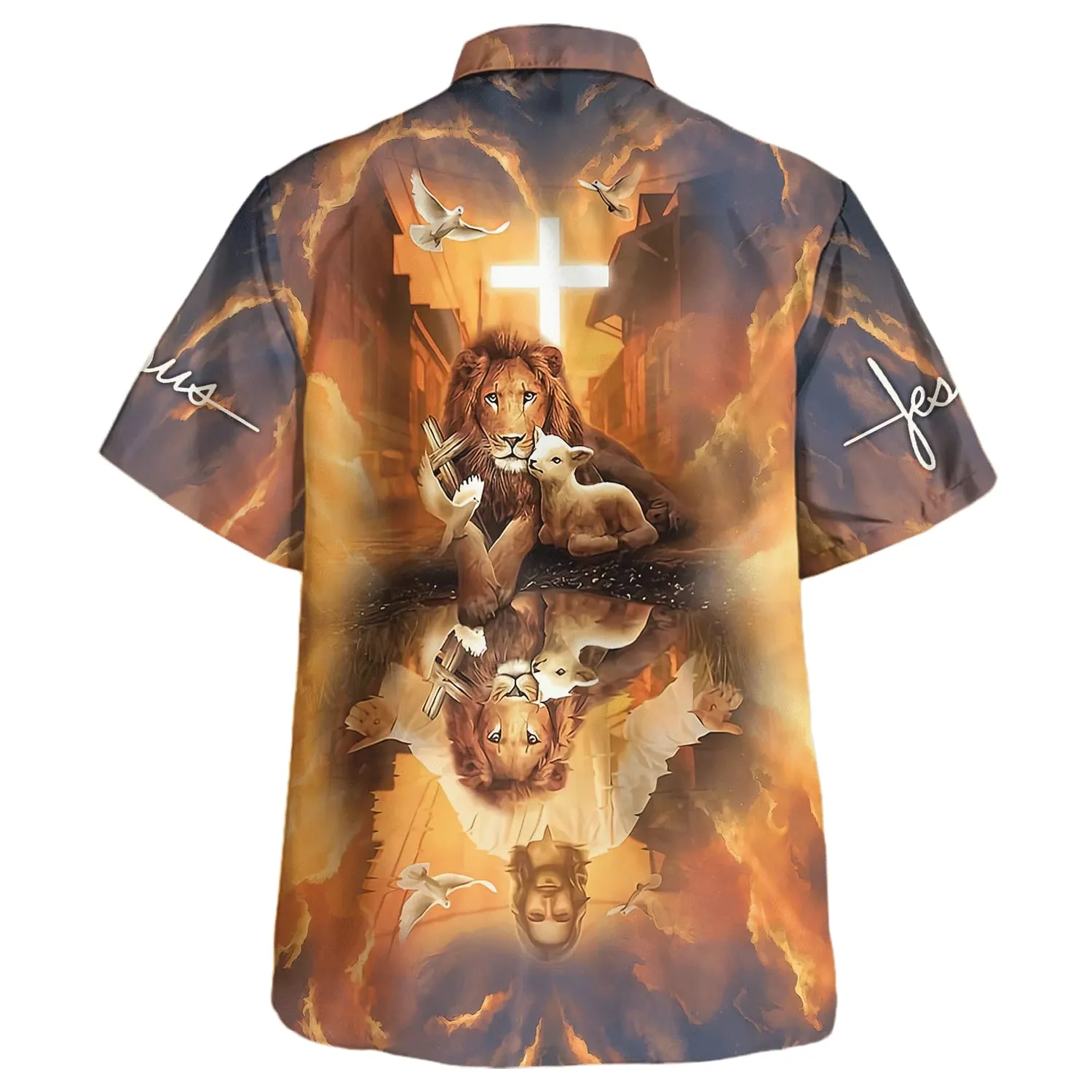 Jesus Lion King And Lamb Cross Hawaiian Shirts For Men - Christian Hawaiian Shirt - Hawaiian Summer Shirts