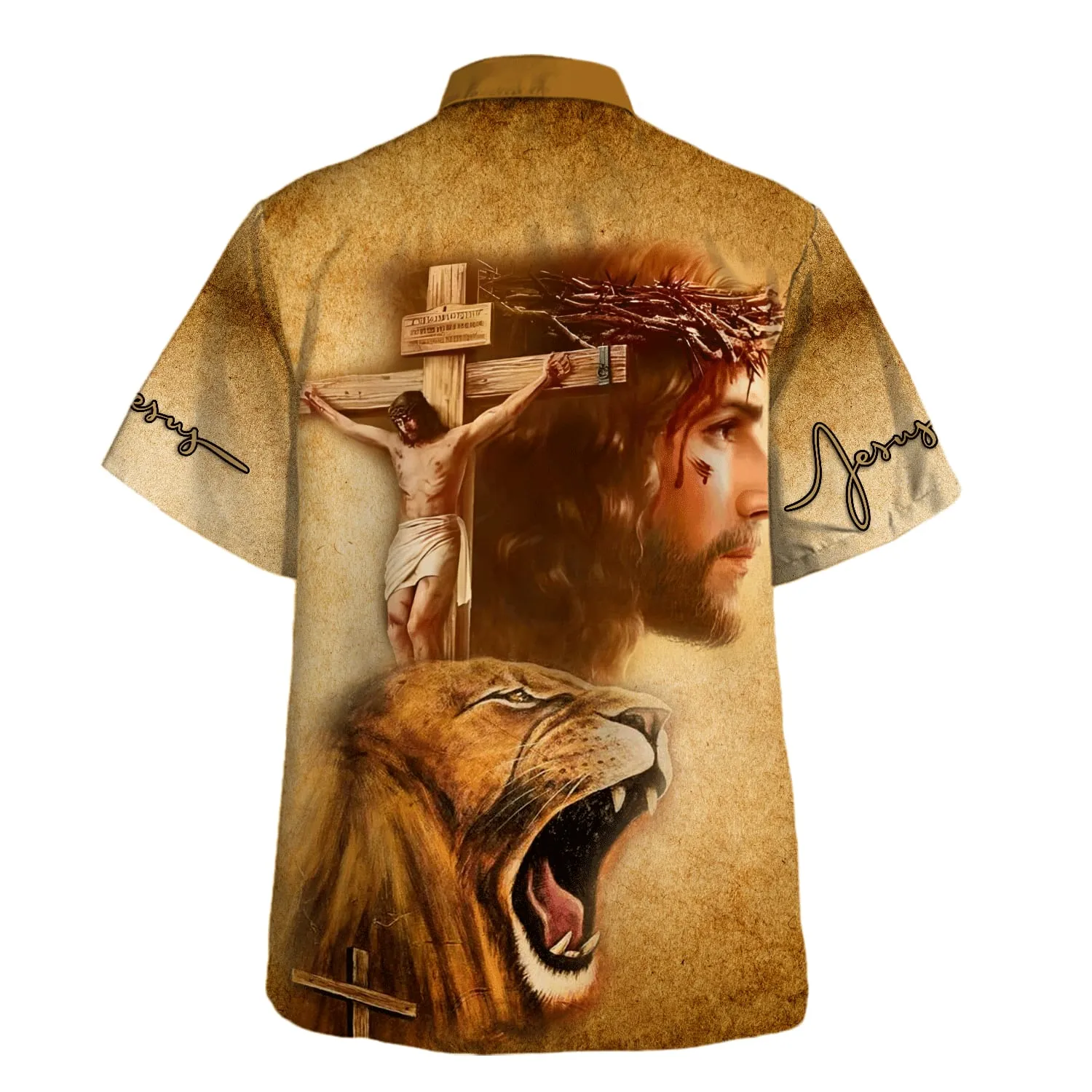 Jesus On The Cross Lion Of Judah Hawaiian Shirt - Christian Hawaiian Shirt - Religious Hawaiian Shirts