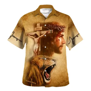 Jesus On The Cross Lion Of Judah Hawaiian Shirt - Christian Hawaiian Shirt - Religious Hawaiian Shirts