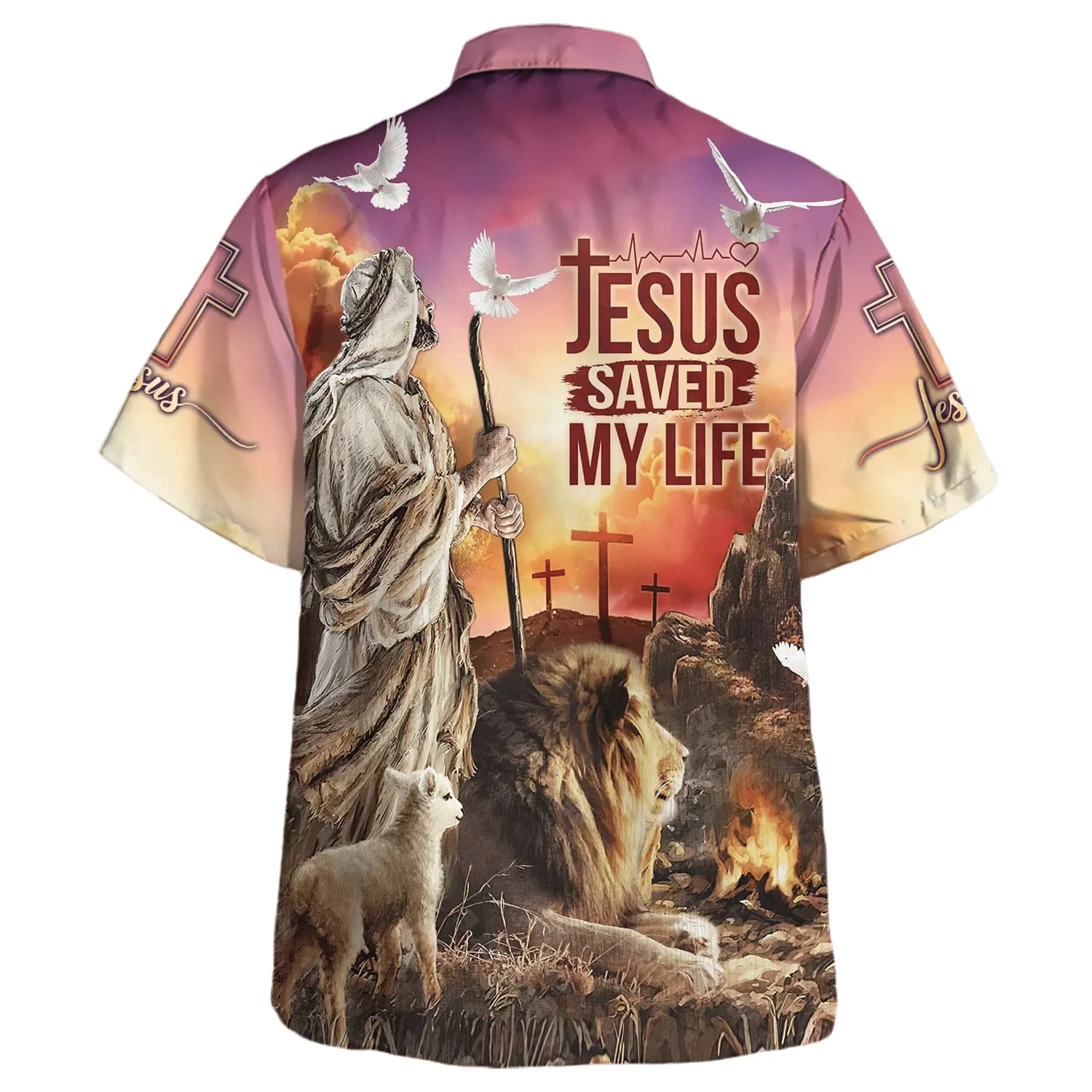 Jesus Saved My Life With The Lamb And Lion Hawaiian Shirt - Christian Hawaiian Shirt - Religious Hawaiian Shirts