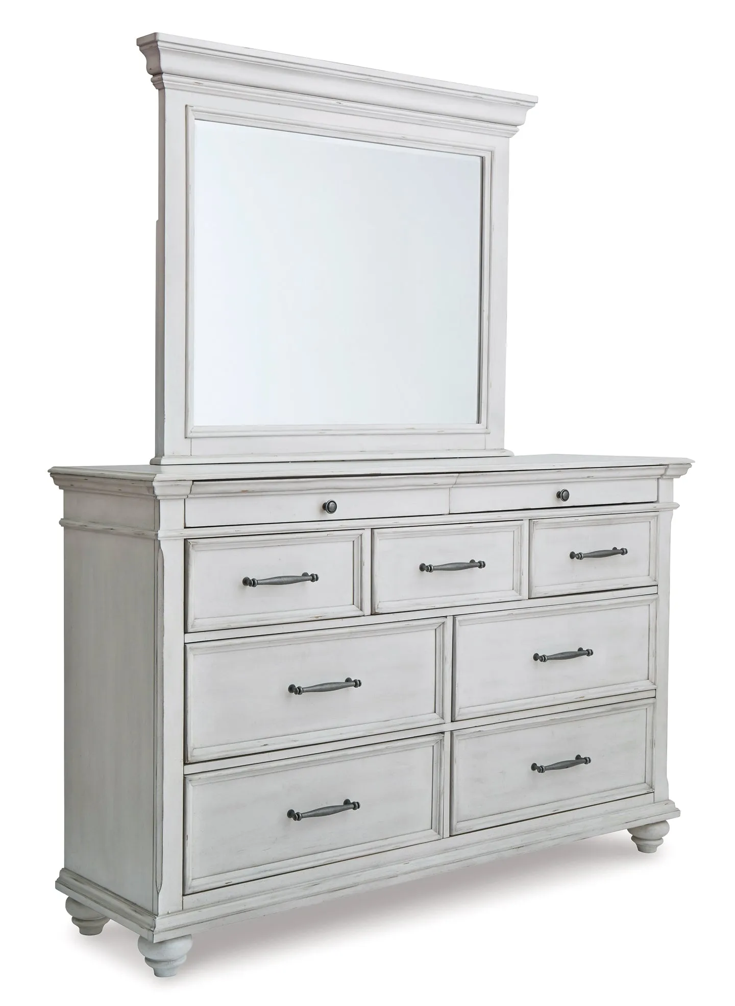 Kanwyn King Panel Bed with Storage with Mirrored Dresser