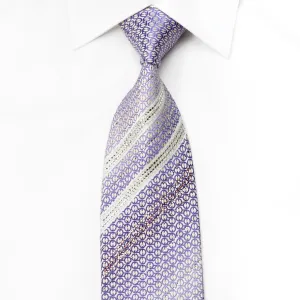 Louis Quatorze Men's Crystal Tie Purple Ovals On White Silk With Gold Sparkles