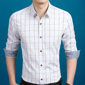 Mens Plaid Button Down Shirt in White