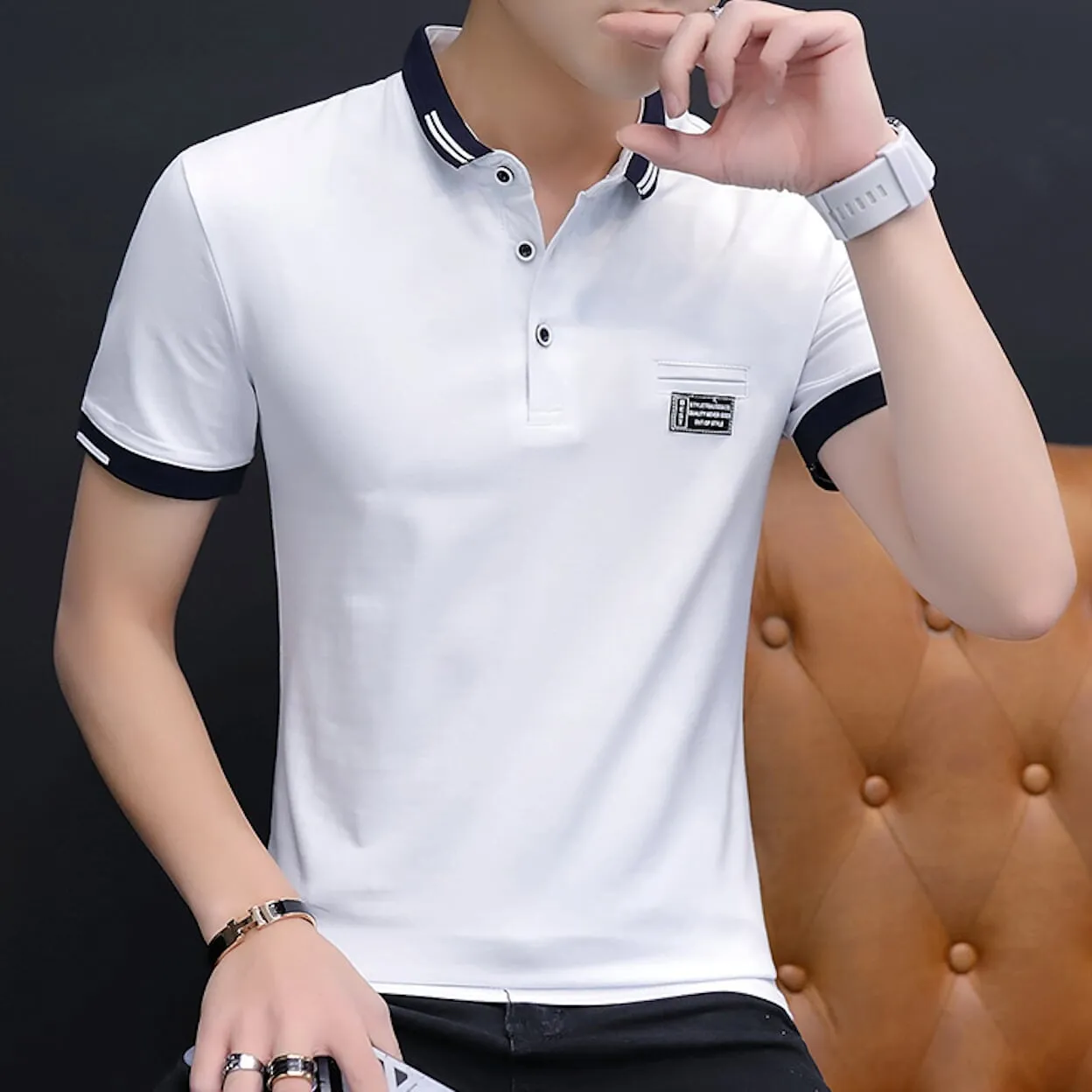 Mens Short Sleeve Two Tone Polo Shirt