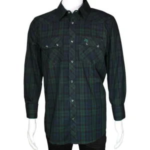 Men's White Diamonds Long Sleeve Western Shirt - Green & Blue