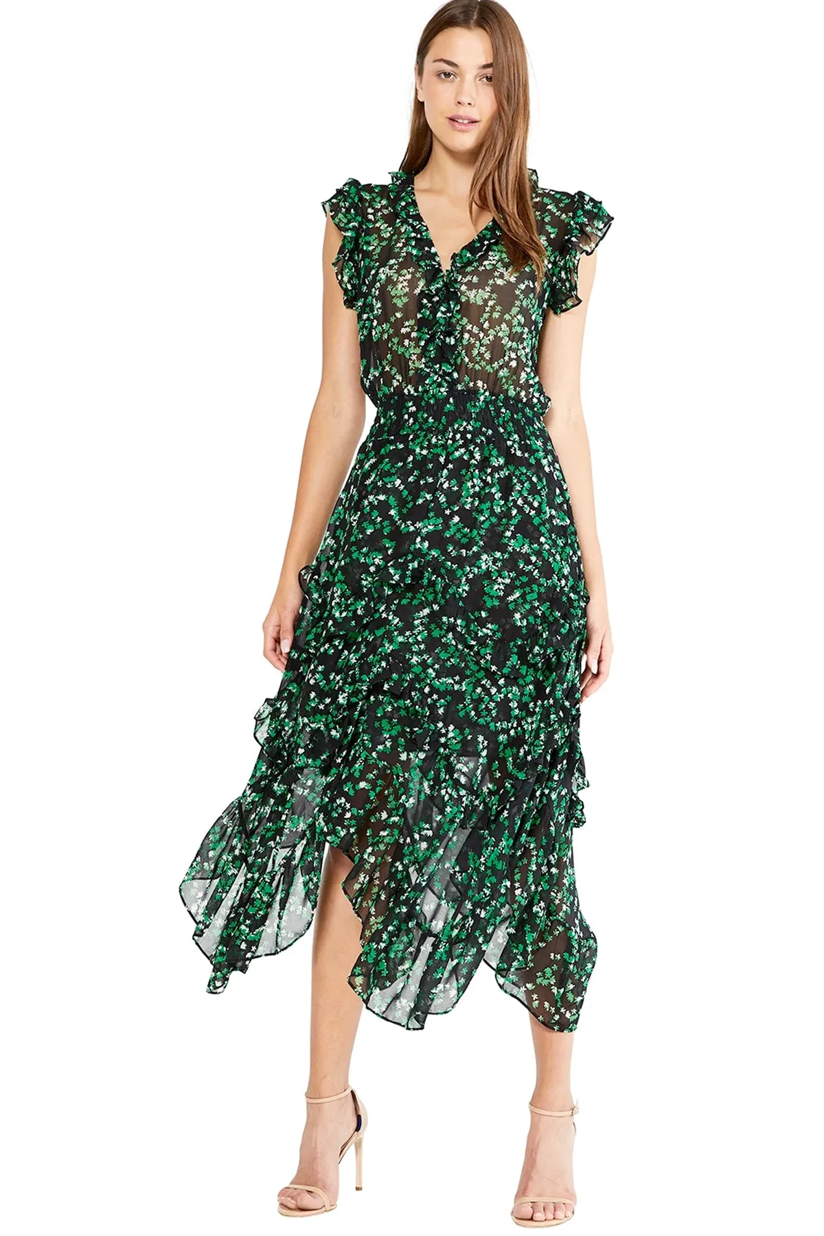 MISA - Dakota Dress in Green Mini Blooms