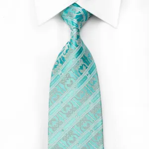 Nina Ricci Men's Crystal Rhinestone Tie White Silver Striped Cartouche On Pale Blue With Sparkles