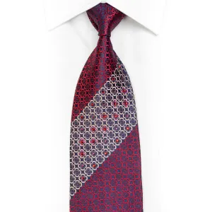 Ornate Red Silver Pattern On Navy Rhinestone Tie With Silver Sparkles