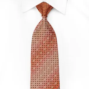 Paco Rabanne Men's Crystal Silk Tie Orange Geometric On Brown With Silver Sparkles