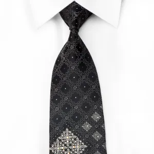 Paco Rabanne Men's Crystal Tie Silver Cartouche On Black With Silver Sparkles