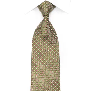 Paco Rabanne Men's Silk Necktie Pink Squares On Green Sparkling With Rhinestones