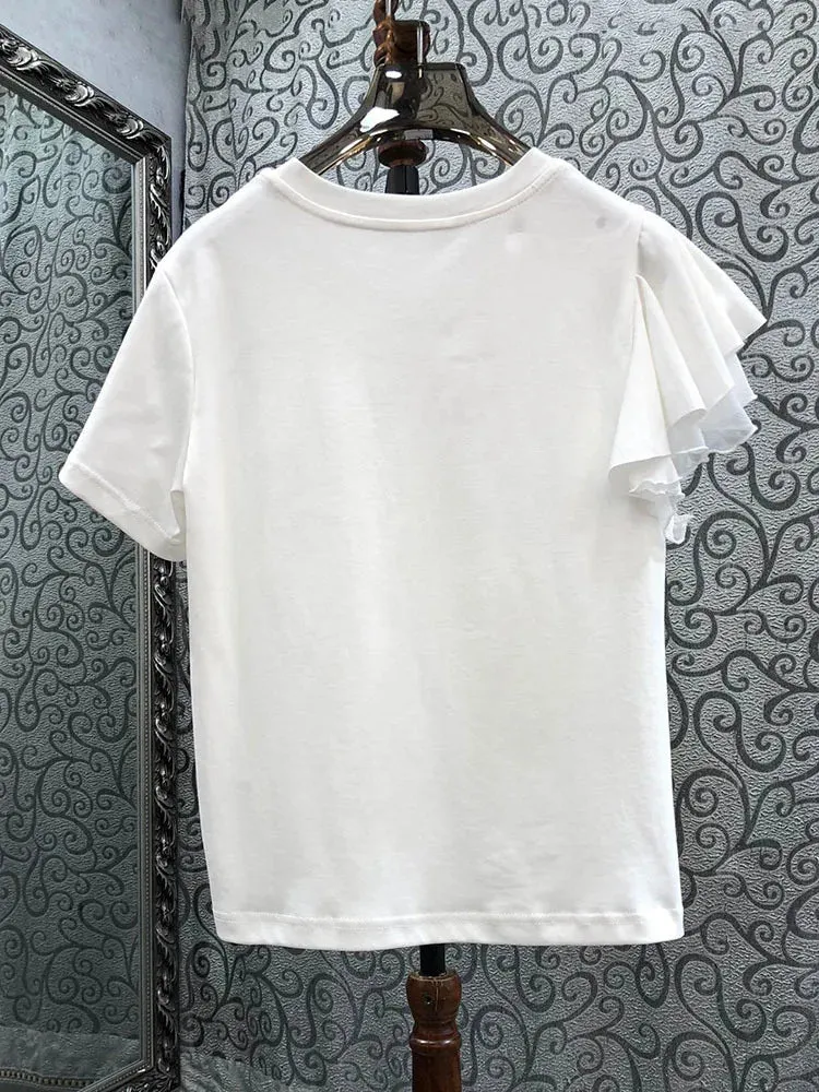 Pre Order:  3D Flower Ruffled Edge Cotton T-shirt